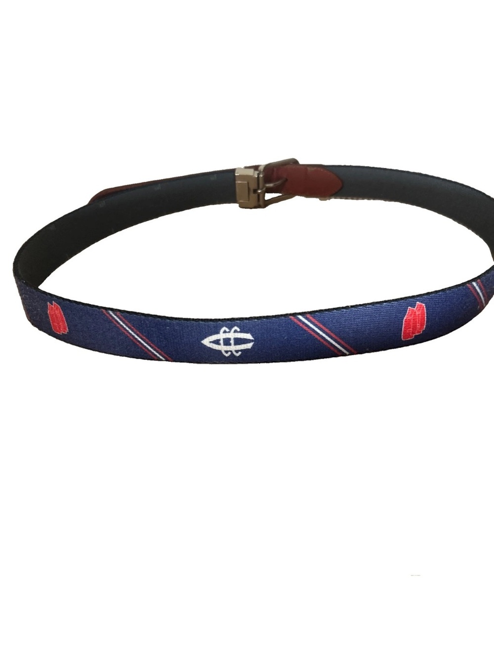 Peter Millar Men’s Blue Red White Canvas Belt With Leather Trim Size 36